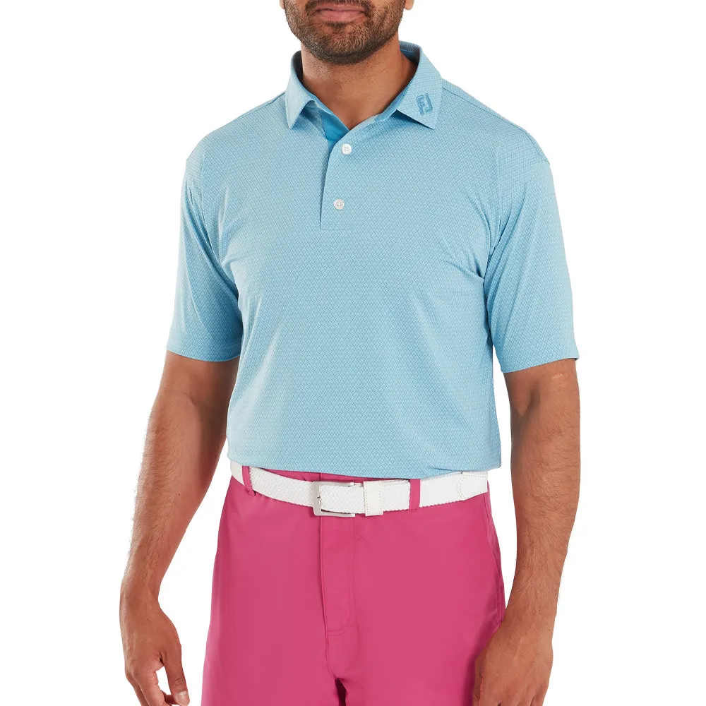 Footjoy Deco Diamond Print Lisle Polo Shirt - Air Blue/High Tide Confidence Starts Here