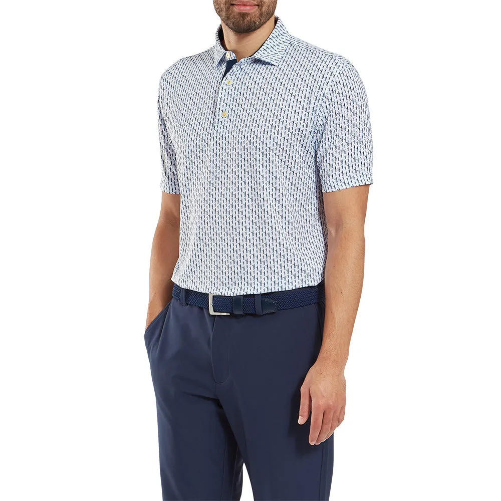 Footjoy Figure Print Lisle Polo Shirt - White/Navy Built to Perform Holiday Sale