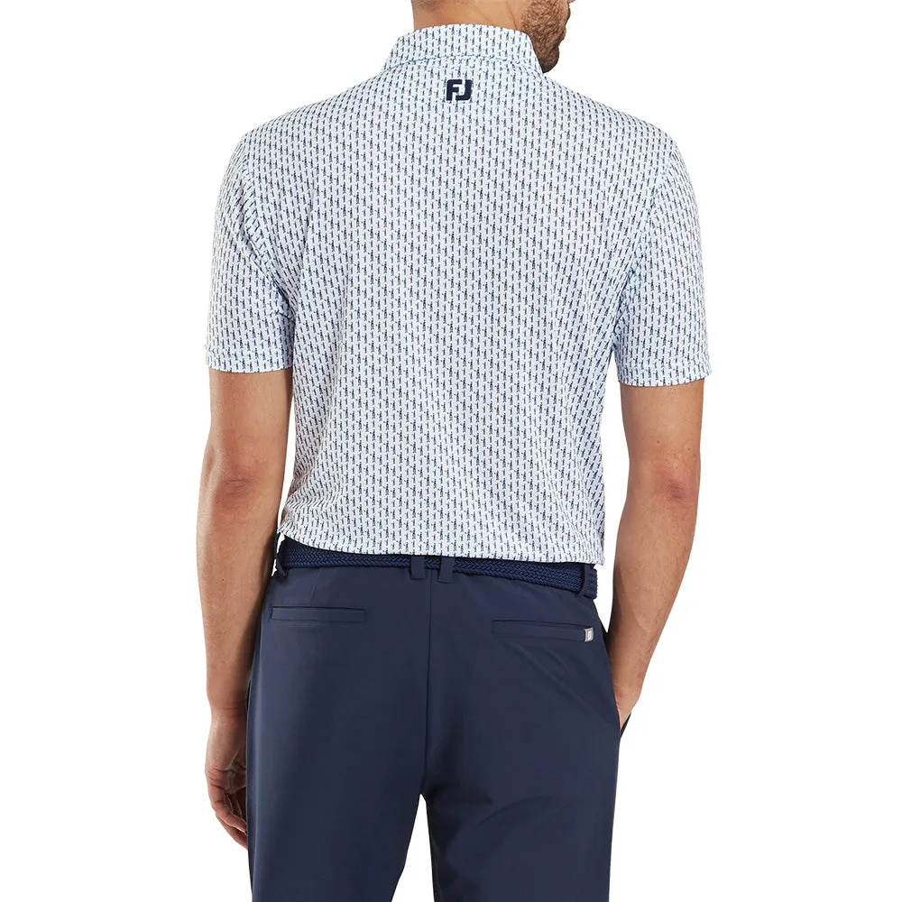 Footjoy Figure Print Lisle Polo Shirt - White/Navy Back To School Sale Black Friday Offer