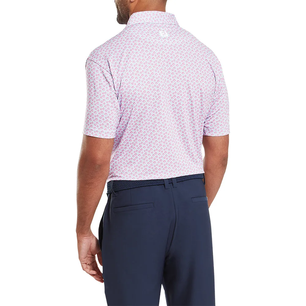 Back To School Sale Footjoy Floral Sketch Print Lisle Polo Shirt - Pink Lemonade/Skyway