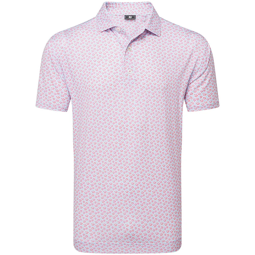 Big Savings Footjoy Floral Sketch Print Lisle Polo Shirt - Pink Lemonade/Skyway