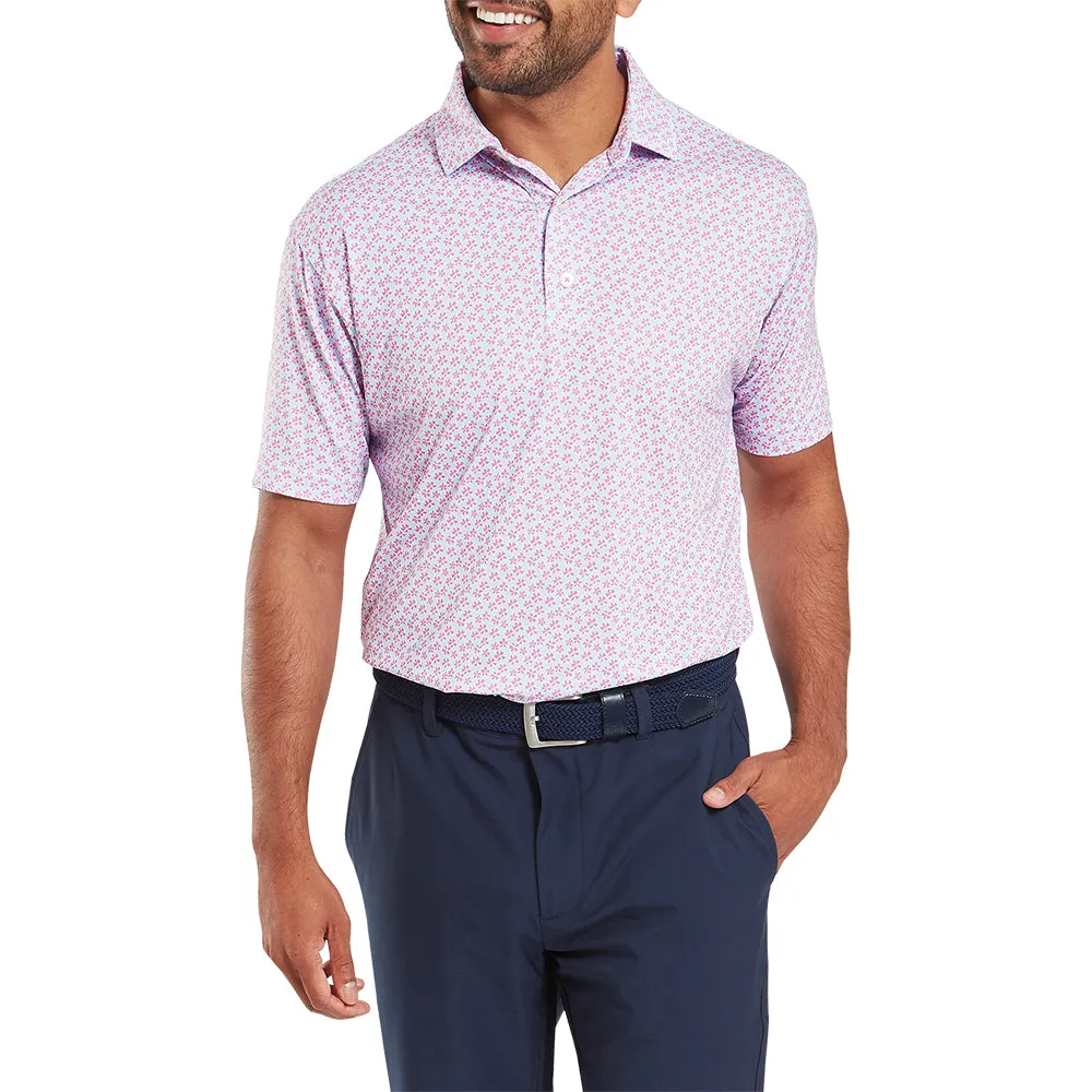Footjoy Floral Sketch Print Lisle Polo Shirt - Pink Lemonade/Skyway Own the Vibe