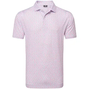 Big Savings Footjoy Floral Sketch Print Lisle Polo Shirt - Pink Lemonade/Skyway
