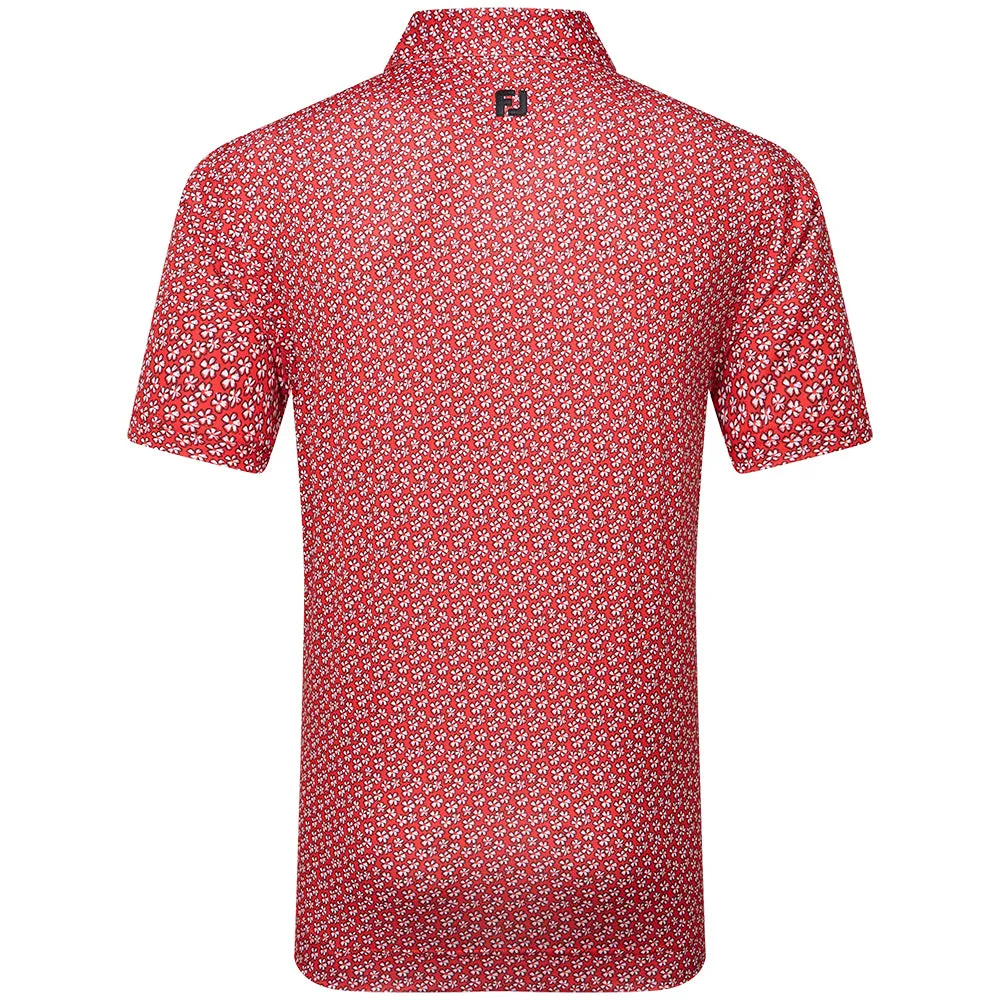 Feel the Energy Unleash Your Power Footjoy Floral Sketch Print Lisle Polo Shirt - White/Hibiscus