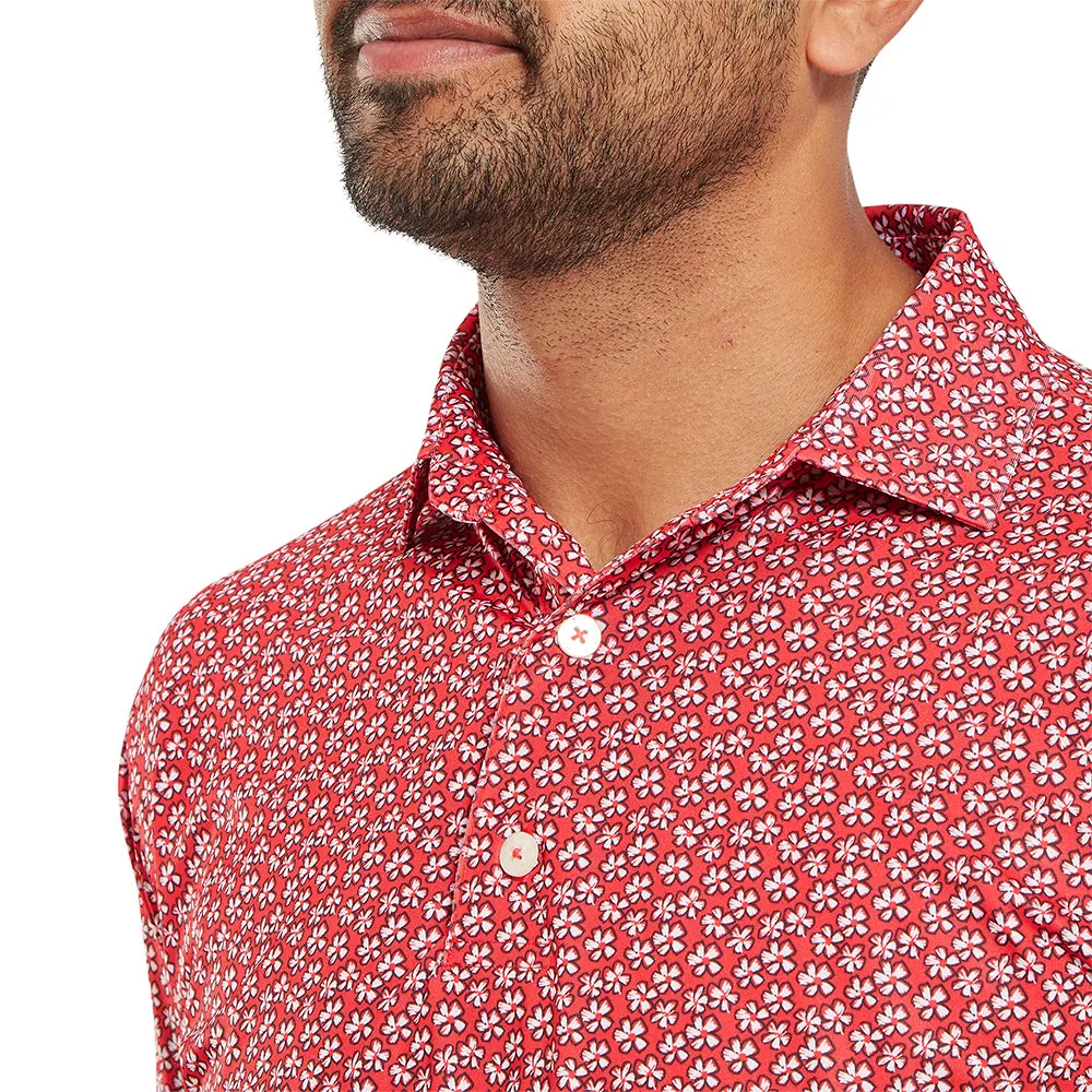 No Limits, Just Style Walk Tall Footjoy Floral Sketch Print Lisle Polo Shirt - White/Hibiscus