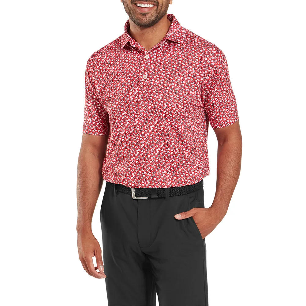 Affordable Footjoy Floral Sketch Print Lisle Polo Shirt - White/Hibiscus