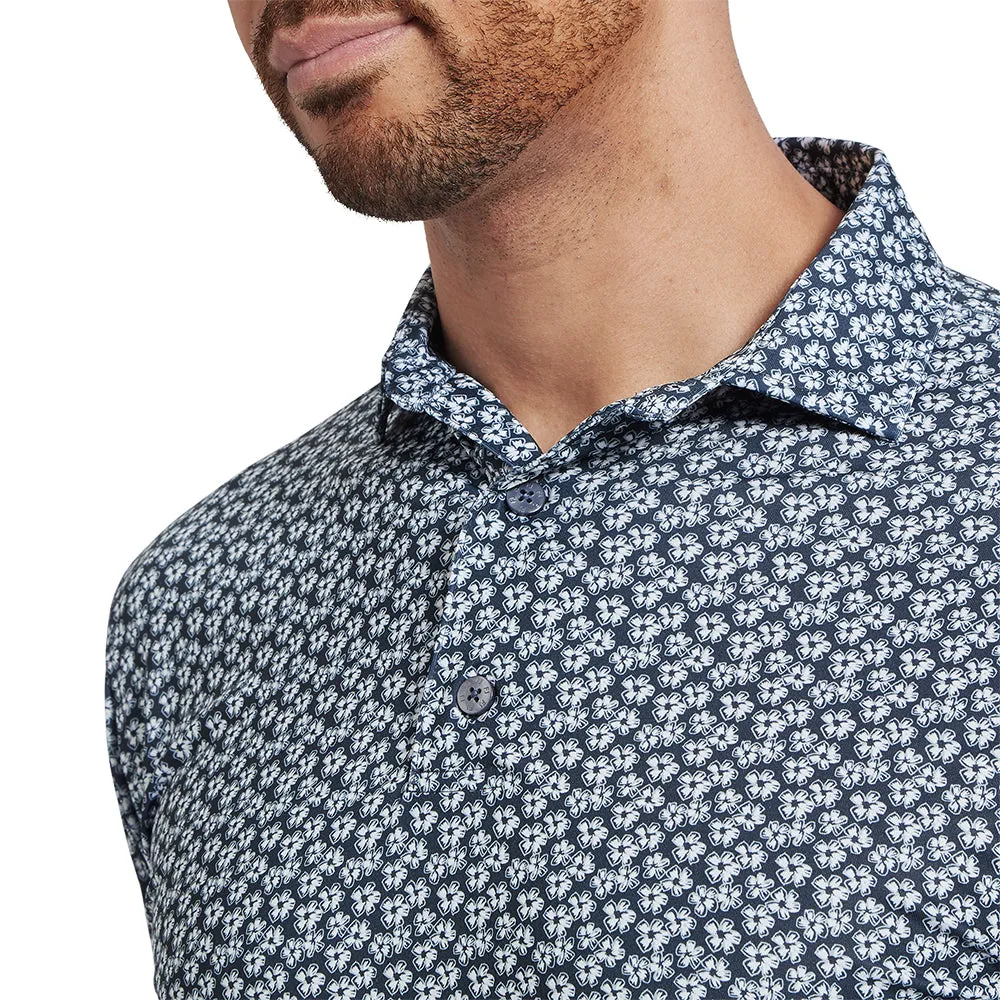 Step Into Strength Footjoy Floral Sketch Print Lisle Polo Shirt - White/Navy