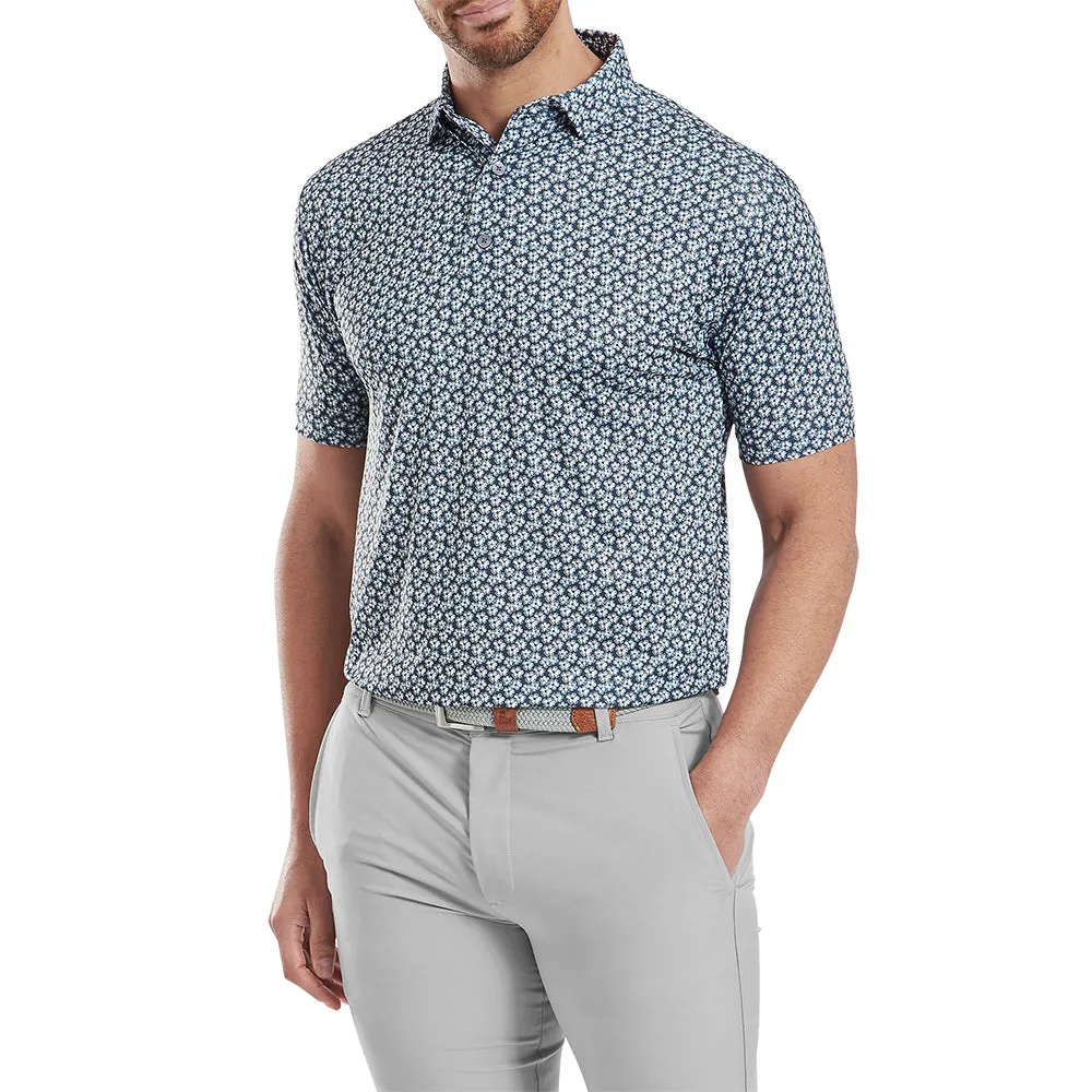 Black Friday Exclusive Footjoy Floral Sketch Print Lisle Polo Shirt - White/Navy