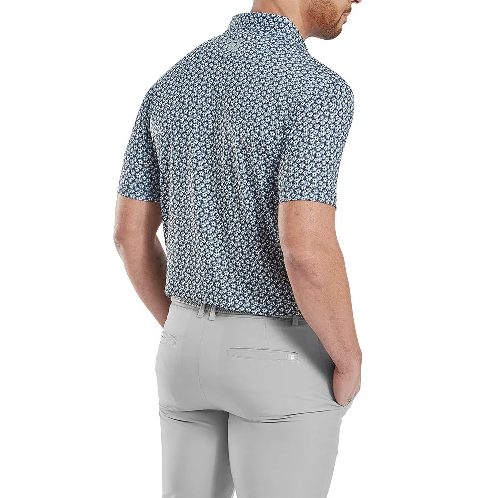 Break Boundaries Footjoy Floral Sketch Print Lisle Polo Shirt - White/Navy