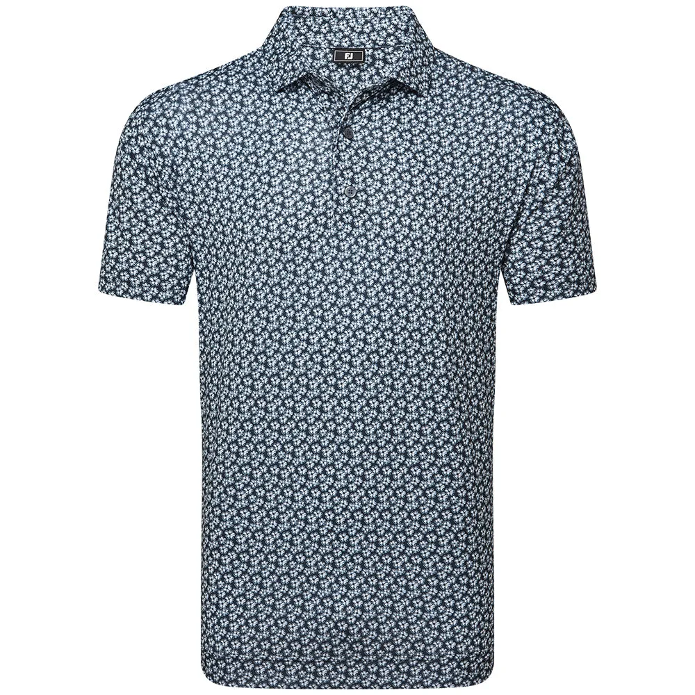 Footjoy Floral Sketch Print Lisle Polo Shirt - White/Navy Designed to Dominate