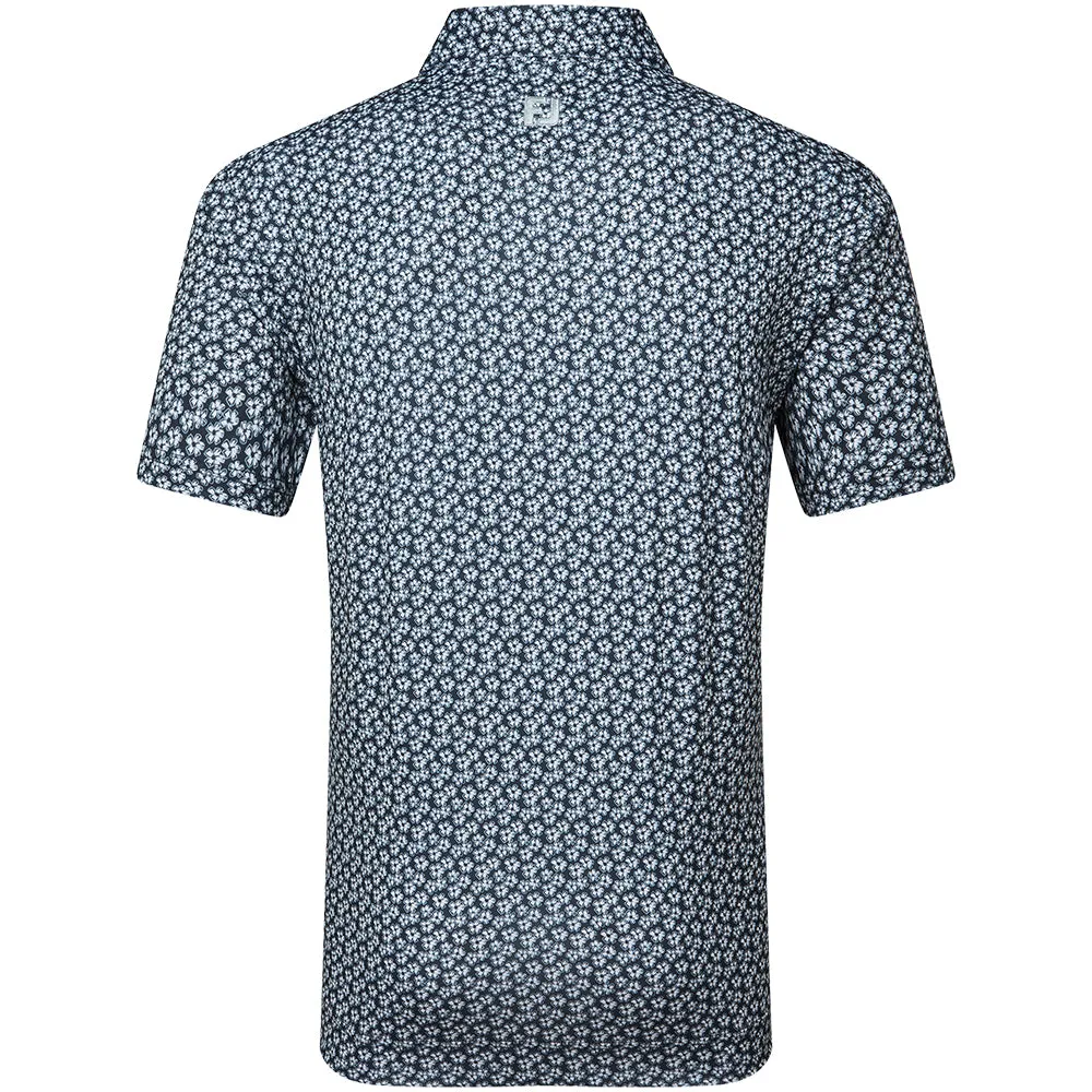 Break Boundaries Footjoy Floral Sketch Print Lisle Polo Shirt - White/Navy