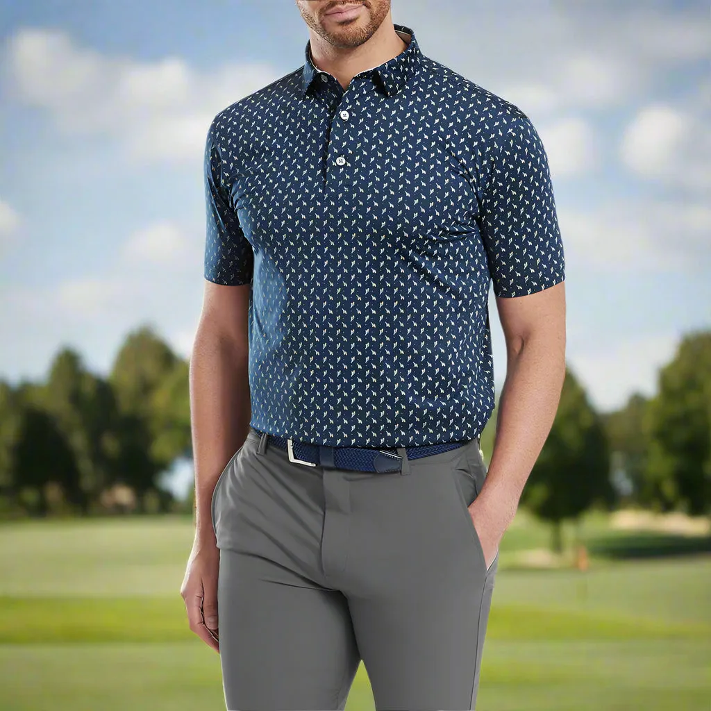 Cyber Monday Sale Walk with Purpose Footjoy Flower Bud Foulard Lisle Polo Shirt - Navy