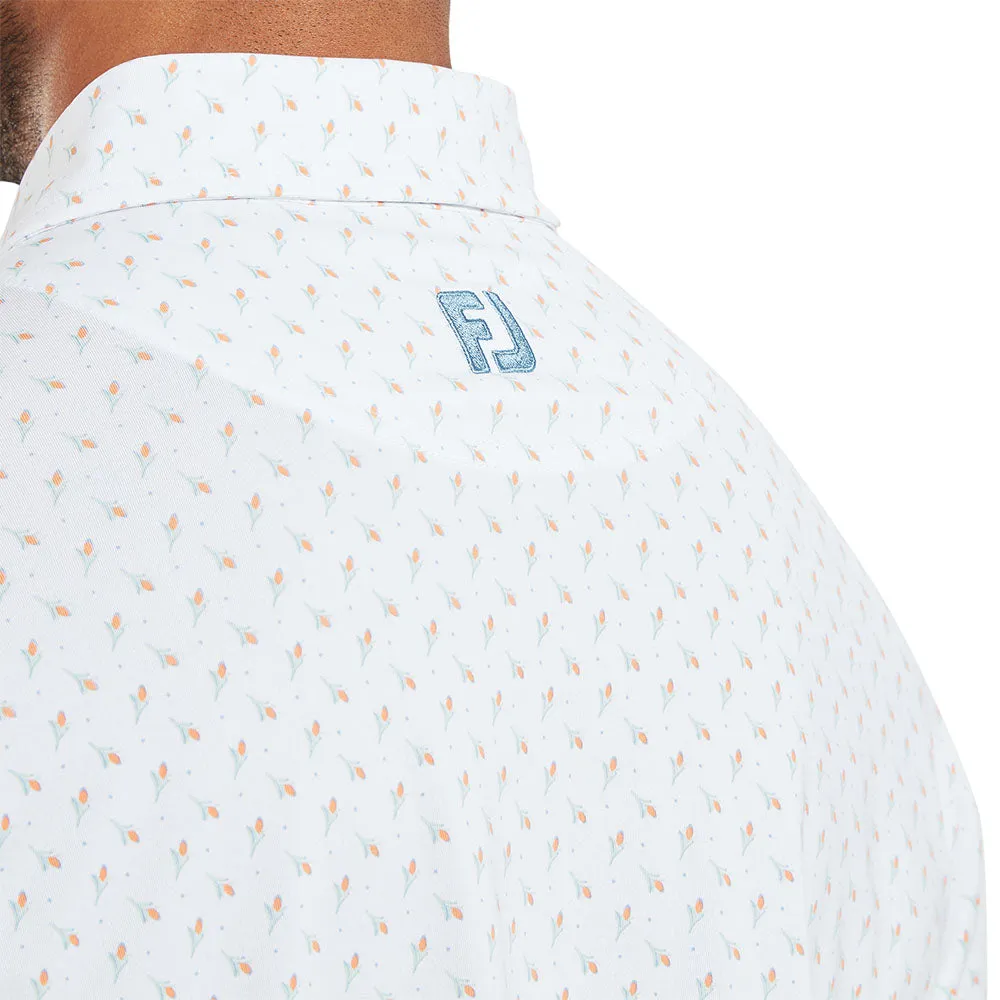 Footjoy Flower Bud Foulard Lisle Polo Shirt - White Christmas Eve Sale
