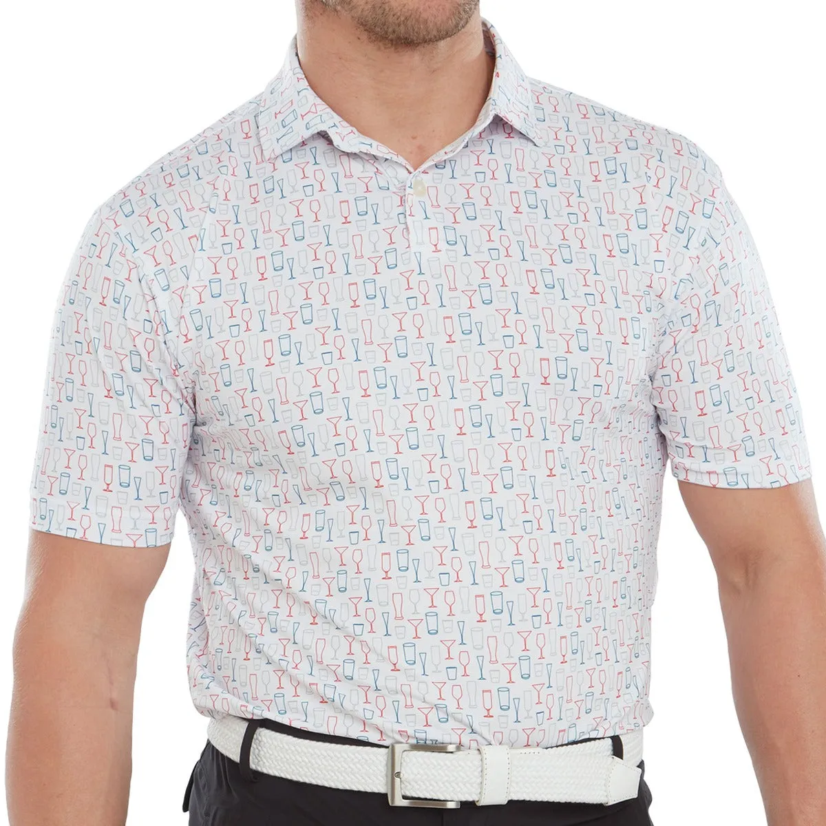 Footjoy Glass Print Polo Shirt - White The Fast Lane Choice Walk Tall