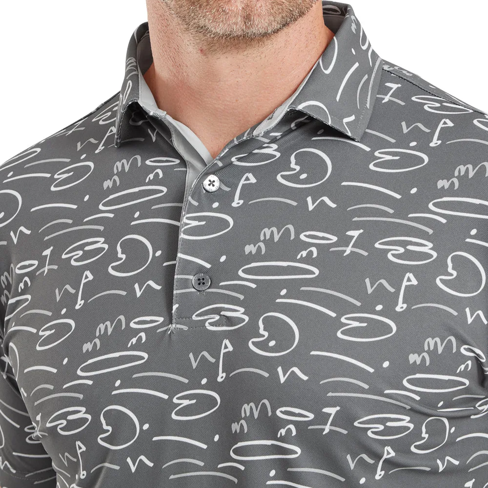 The Fast Lane Choice Clearance Sale Footjoy Golf Course Doodle Print Polo Shirt - Gravel