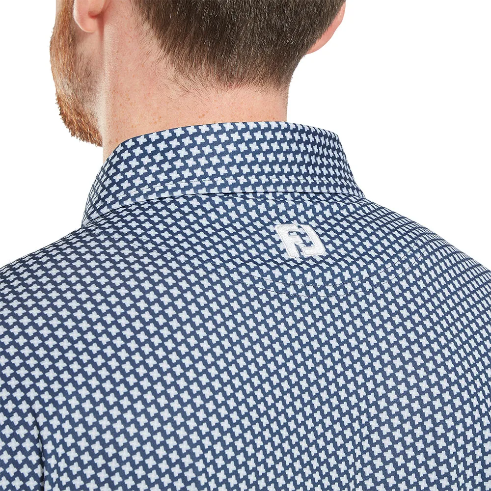 Walk with Power Winter Sale Footjoy Houndstooth Geo Lisle Polo Shirt - Dark Denim