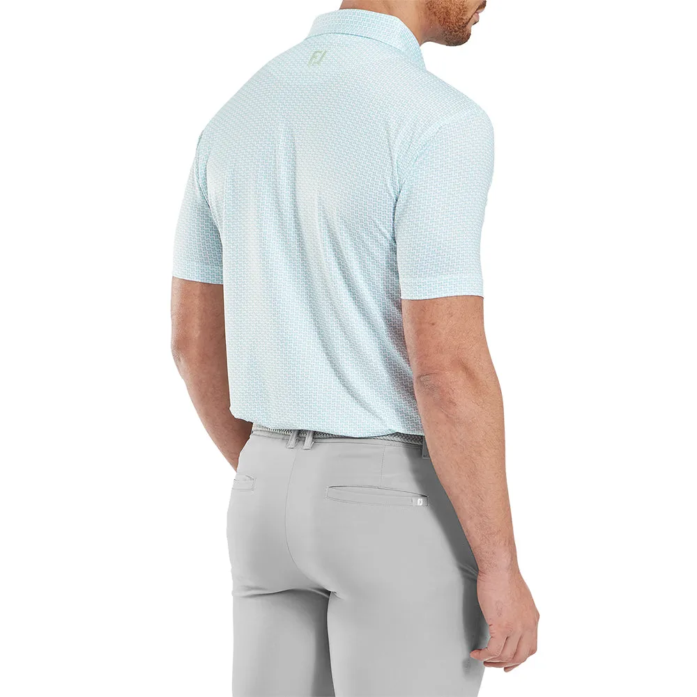 Footjoy Houndstooth Geo Lisle Polo Shirt - White/Blue Independence Day Sale