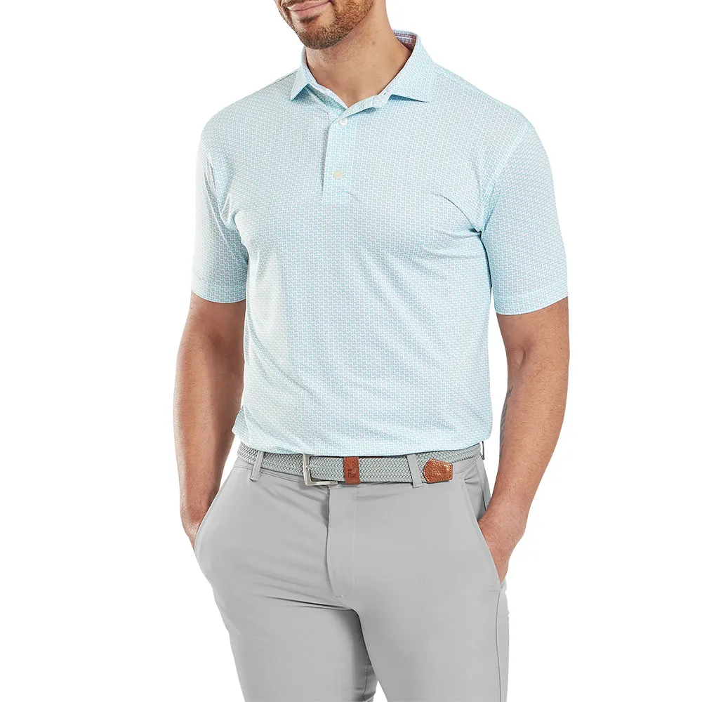Deal Of The Century Footjoy Houndstooth Geo Lisle Polo Shirt - White/Blue