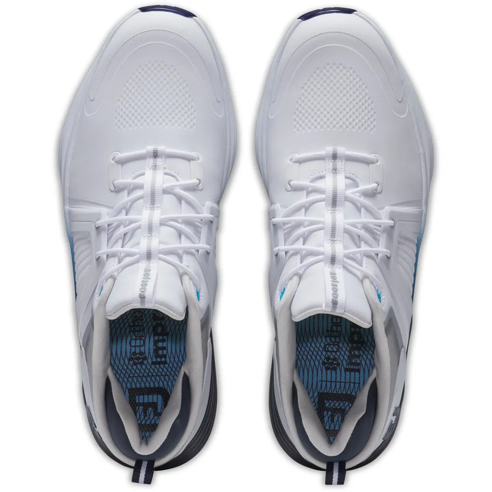 Footjoy Hyperflex Carbon Spiked Waterproof Shoes - White/Navy/Blue Step Into Strength