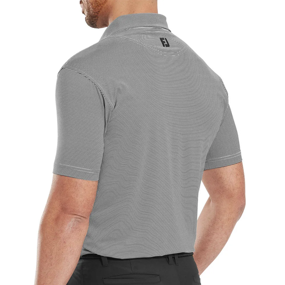 Footjoy Micro Feeder Stripe Lisle Polo Shirt - Black/Grey Steal