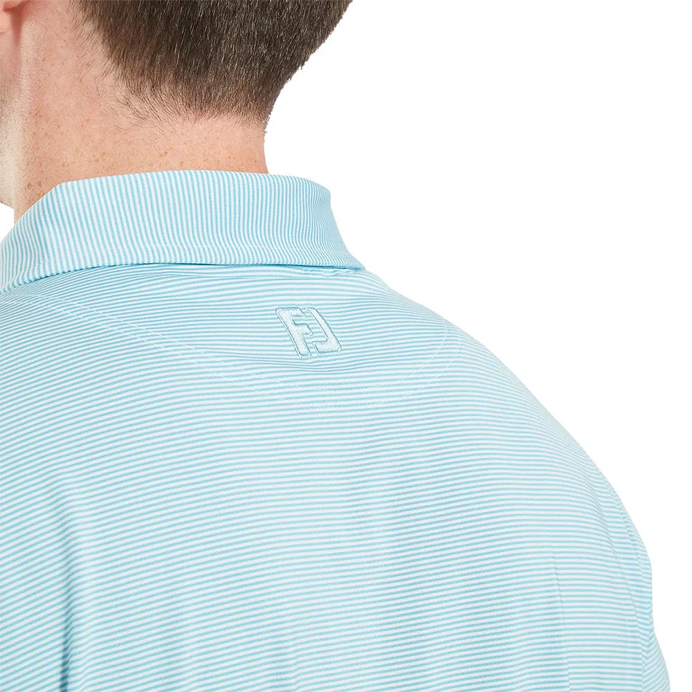 Stride with Confidence Dare to Lead Footjoy Micro Feeder Stripe Lisle Polo Shirt - Light Blue/White