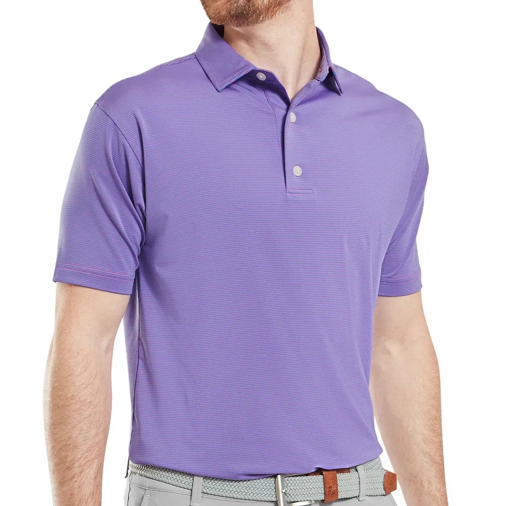 Footjoy Micro Feeder Stripe Lisle Polo Shirt - Marine/Pink Stride with Confidence