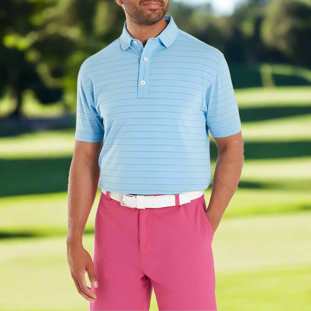 Footjoy Open Pinstripe Lisle Polo Shirt - Air Blue/Magenta Autumn Sale