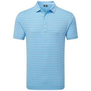 Footjoy Open Pinstripe Lisle Polo Shirt - Air Blue/Magenta All Saints' Day Sale