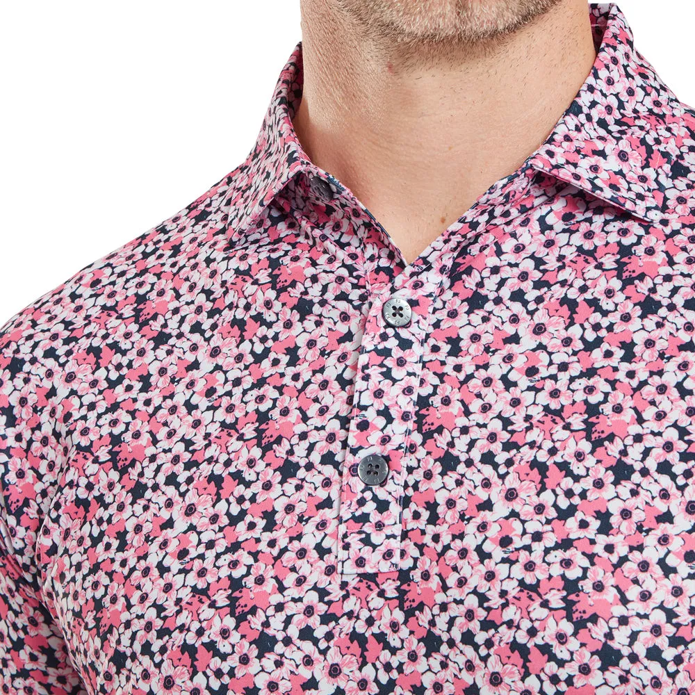 Footjoy Primrose Print Lisle Polo Shirt - Coral Red Walk Tall Spring Sale
