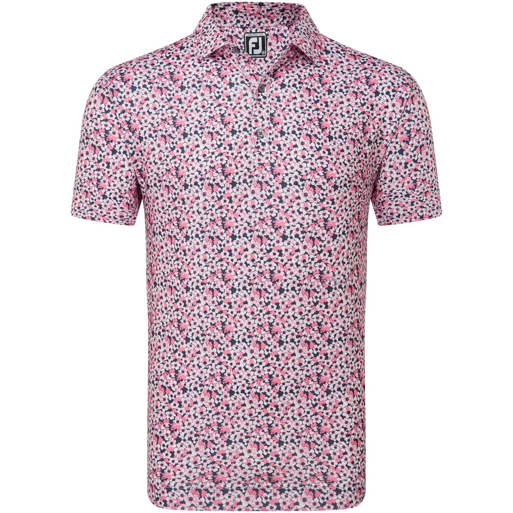Footjoy Primrose Print Lisle Polo Shirt - Coral Red Black Friday Deal Walk with Purpose