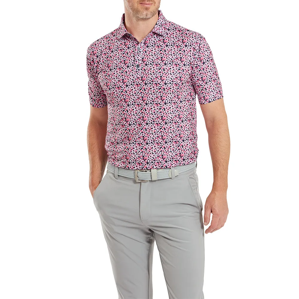 Footjoy Primrose Print Lisle Polo Shirt - Coral Red Confidence Starts Here Keep Going Strong