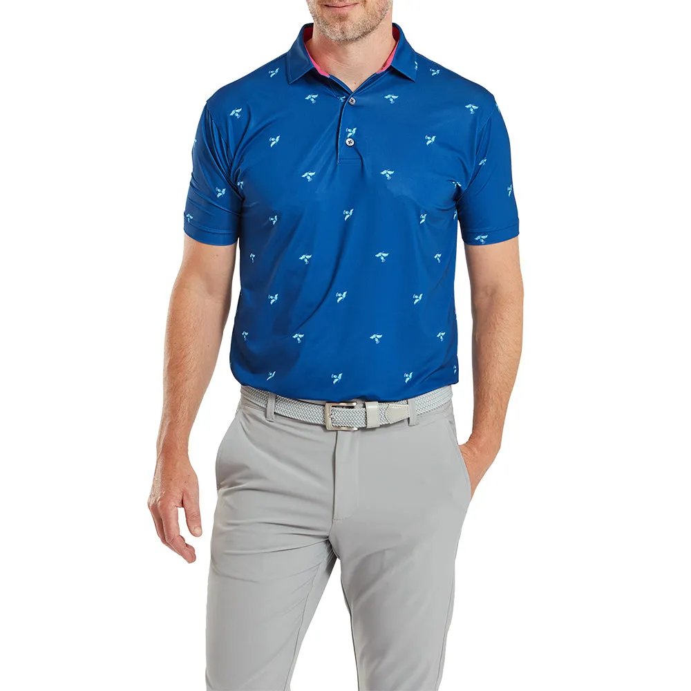 Walk with Power Footjoy Thistle Print Lisle Polo Shirt - Deep Blue