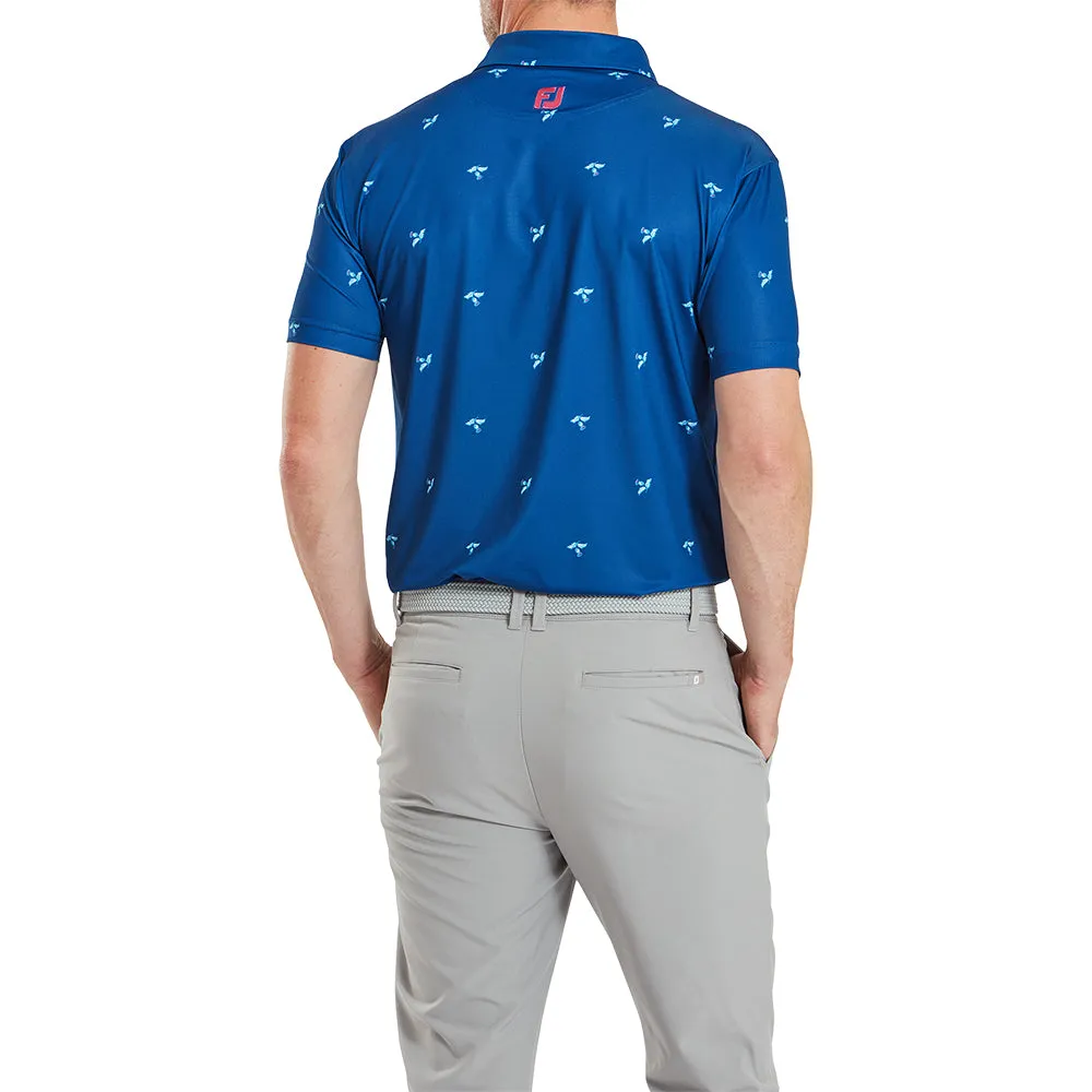 No Limits, Just Style Footjoy Thistle Print Lisle Polo Shirt - Deep Blue