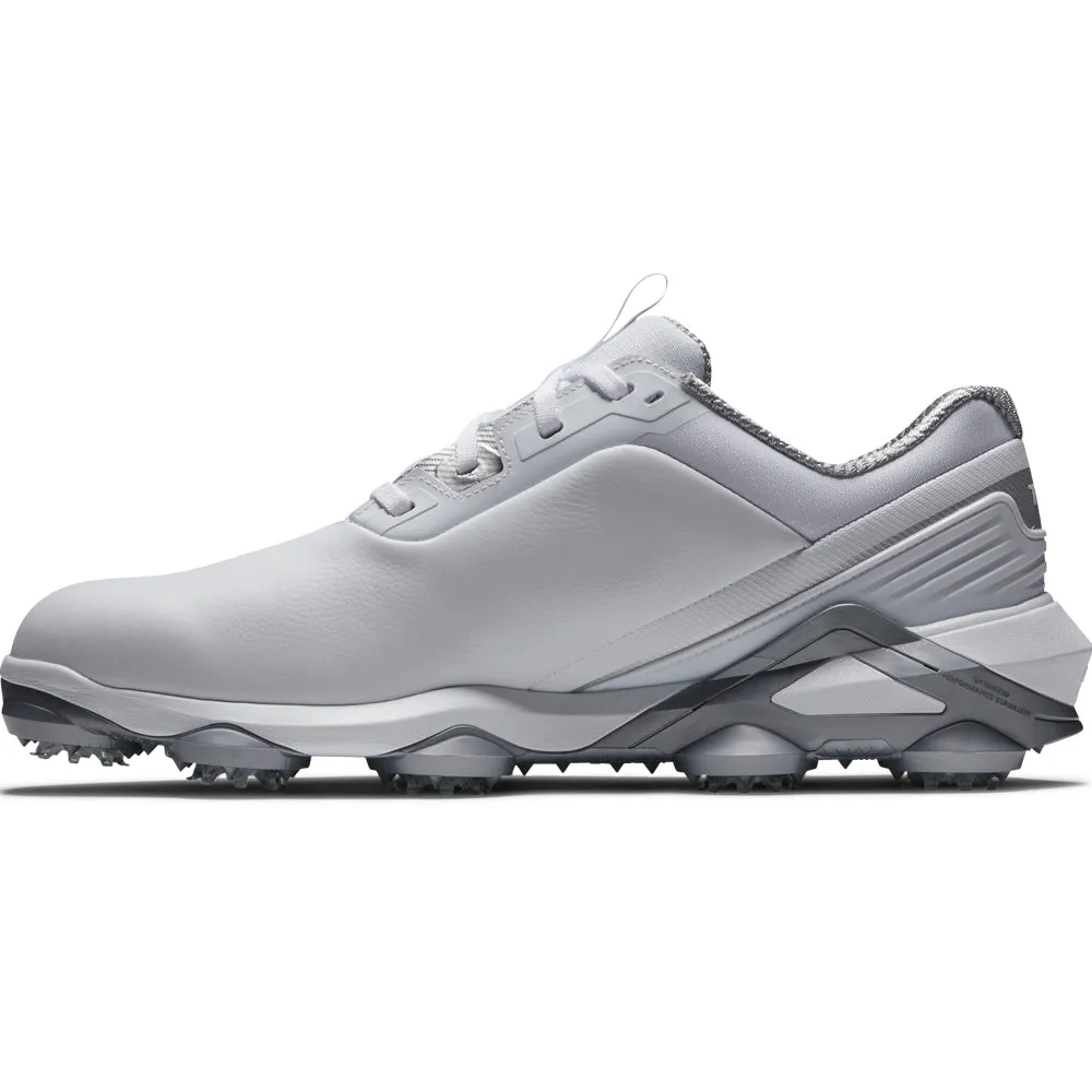 Chase What Moves You Footjoy Tour Alpha Spiked Waterproof Shoes - White/White/Silver