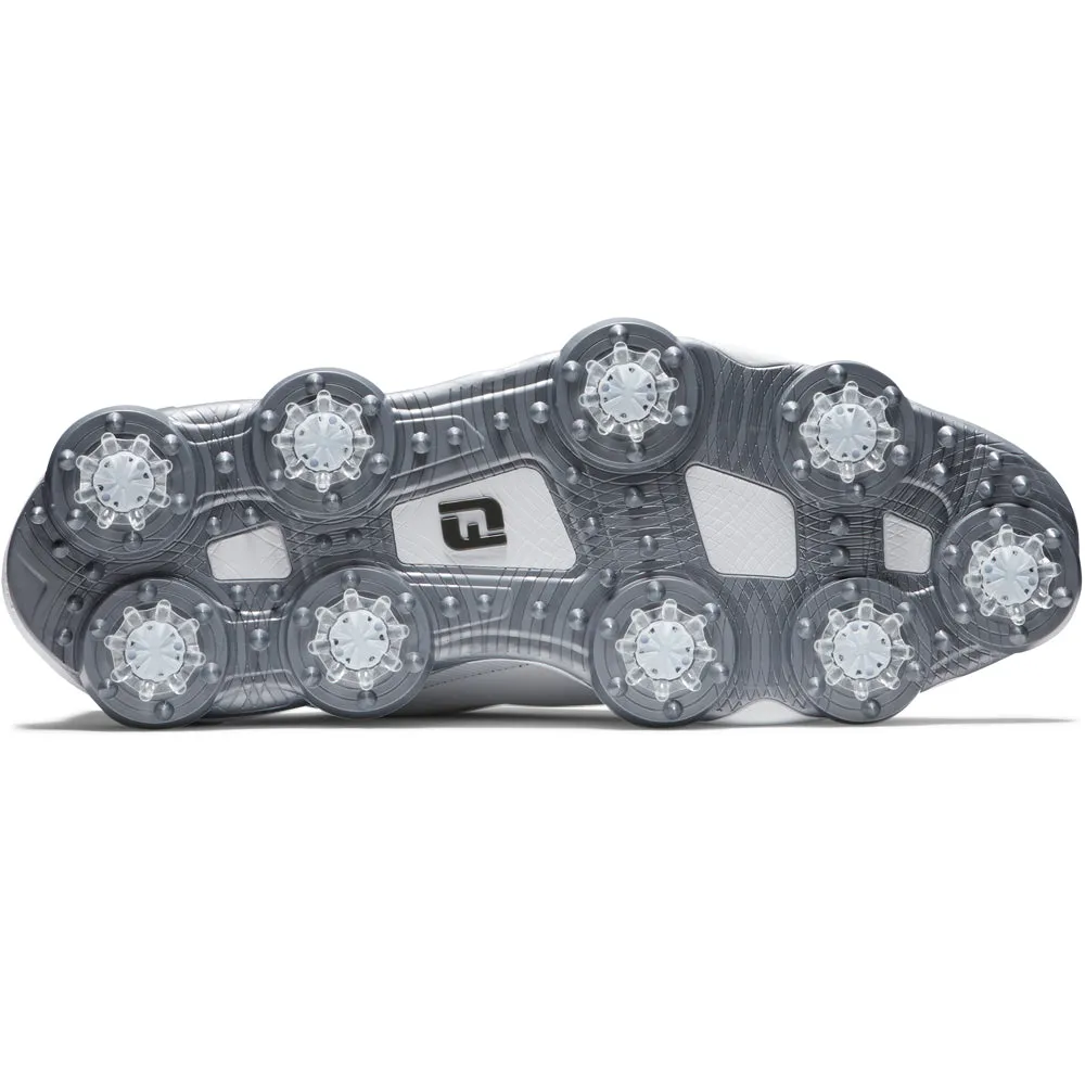 Budget Friendly Footjoy Tour Alpha Spiked Waterproof Shoes - White/White/Silver