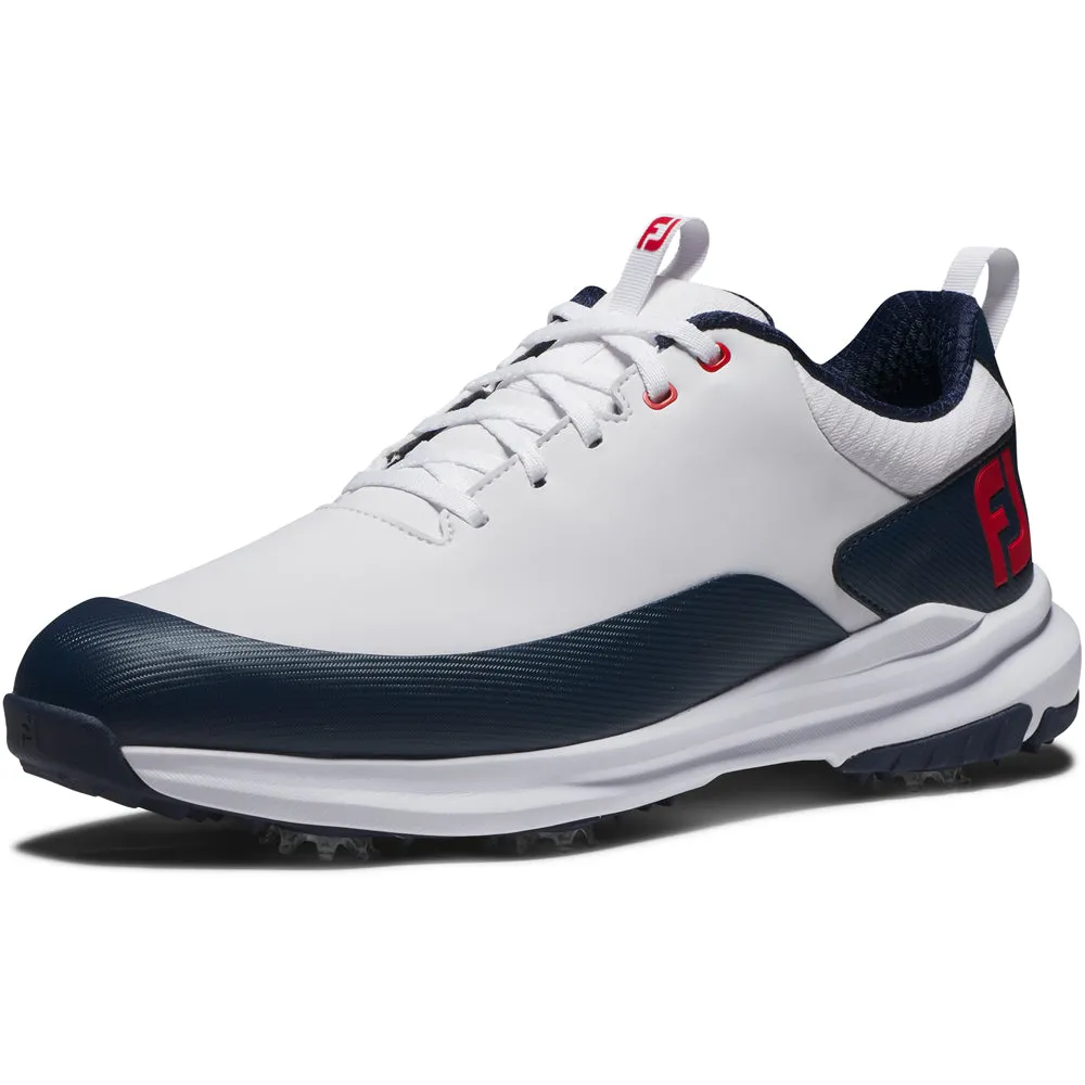 Cyber Monday Sale Unleash Your Power Footjoy Tour Rival Spiked Shoes - White/Navy/Red