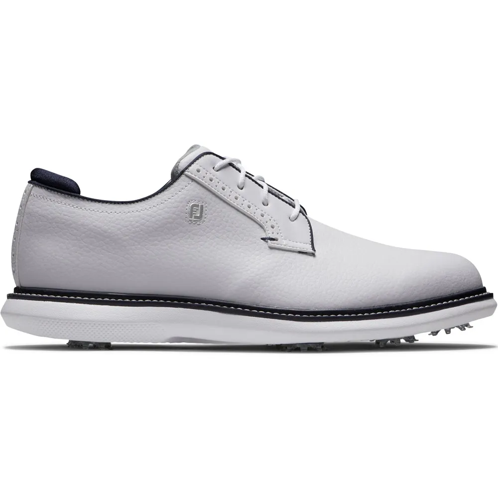 Footjoy Traditions Blucher Spiked Waterproof Shoes - White/White/Navy Blucher Redefine Classic