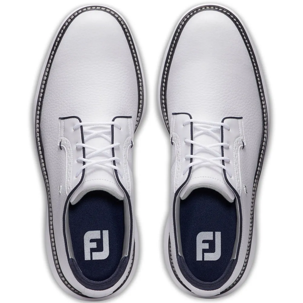 Christmas Day Sale Born to Stand Out Footjoy Traditions Blucher Spiked Waterproof Shoes - White/White/Navy Blucher