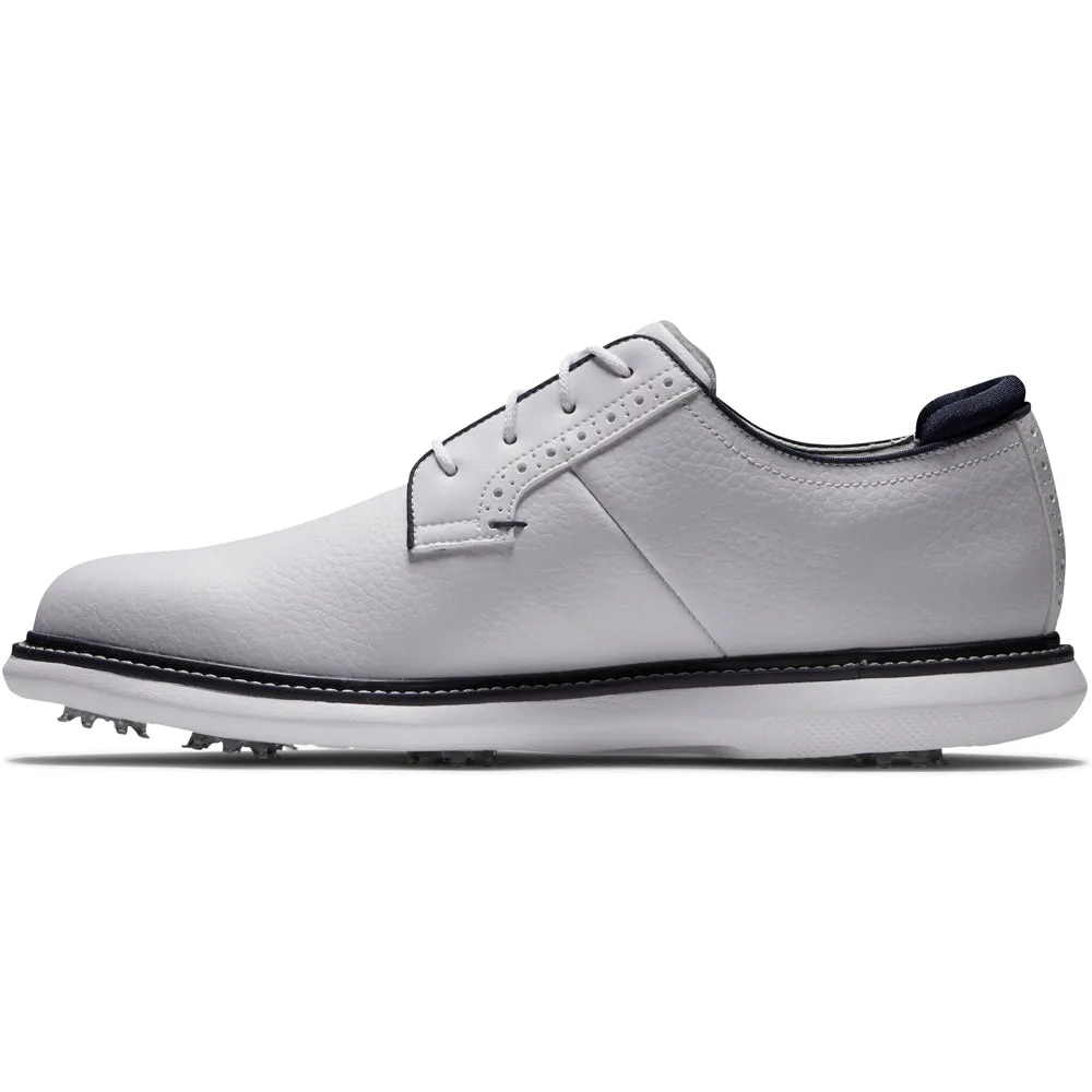 The Fast Lane Choice Black Friday Deal Footjoy Traditions Blucher Spiked Waterproof Shoes - White/White/Navy Blucher