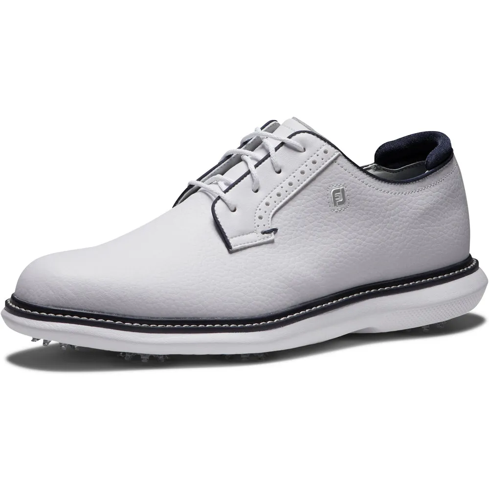 Father's Day Sale Footjoy Traditions Blucher Spiked Waterproof Shoes - White/White/Navy Blucher