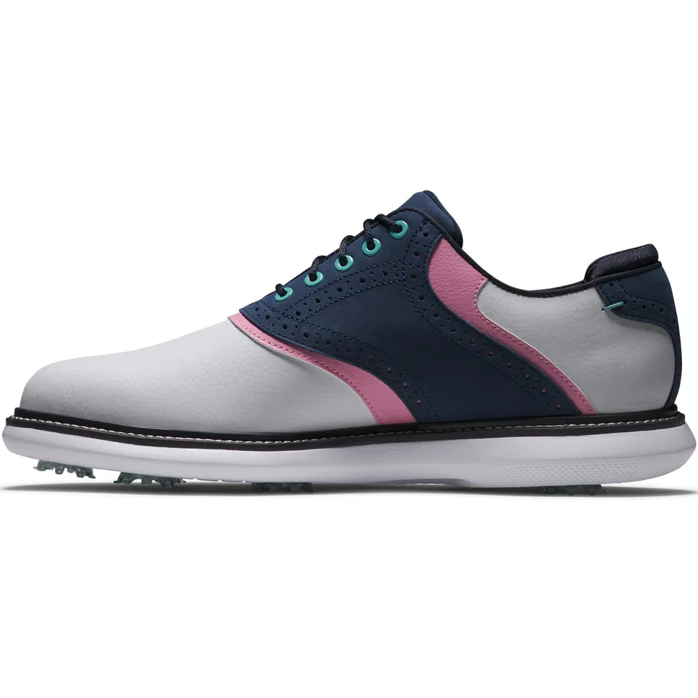 Walk with Power Back To School Sale Footjoy Traditions Spiked Shoes - White/Navy/Pink