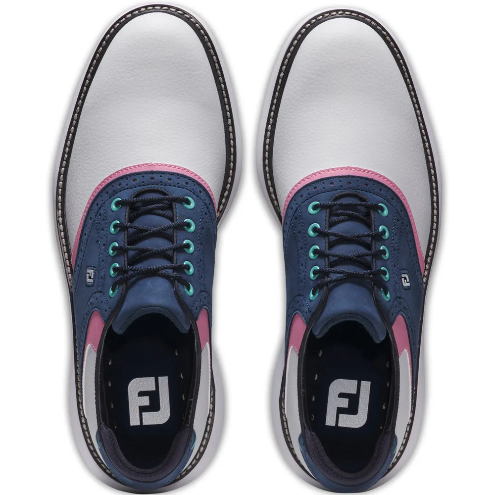 Footjoy Traditions Spiked Shoes - White/Navy/Pink The Fast Lane Choice