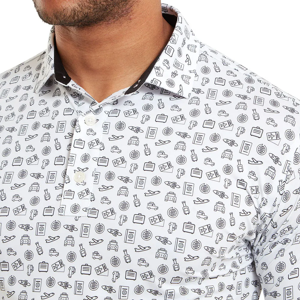 Sweetest Day Sale Never Just Walk Footjoy Travel Print Polo Shirt - White/Black