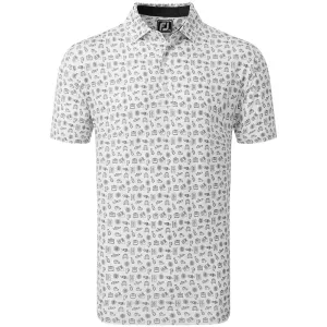 Footjoy Travel Print Polo Shirt - White/Black Walk with Purpose