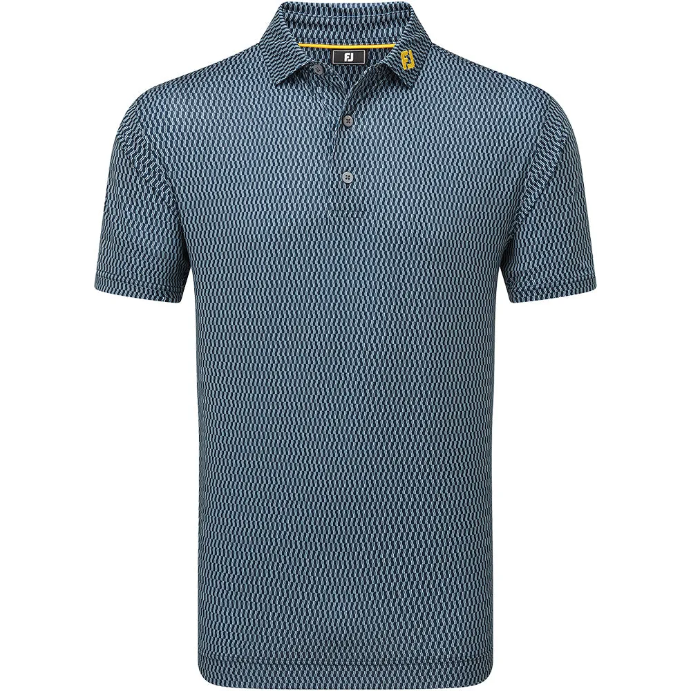 Black Friday Exclusive Footjoy Wiggle Print Lisle Polo Shirt - Navy/Grey/White