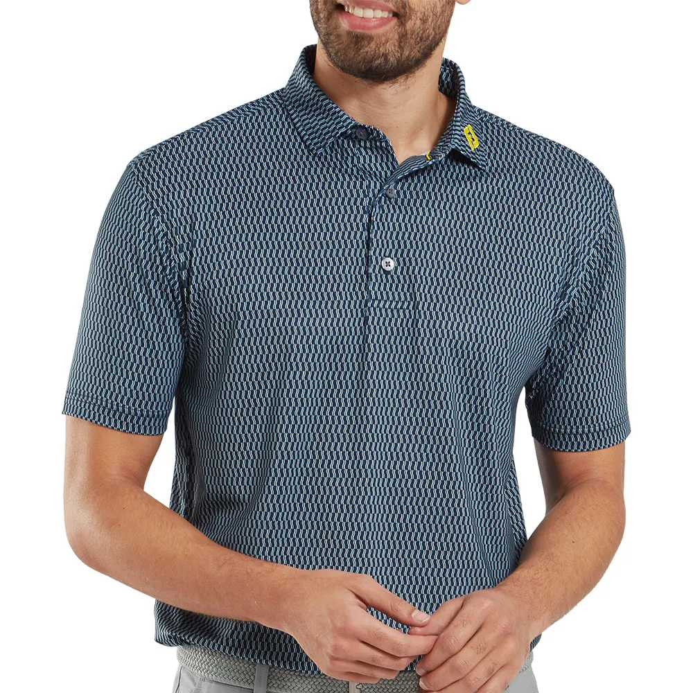 Footjoy Wiggle Print Lisle Polo Shirt - Navy/Grey/White Step Into Strength Keep Going Strong