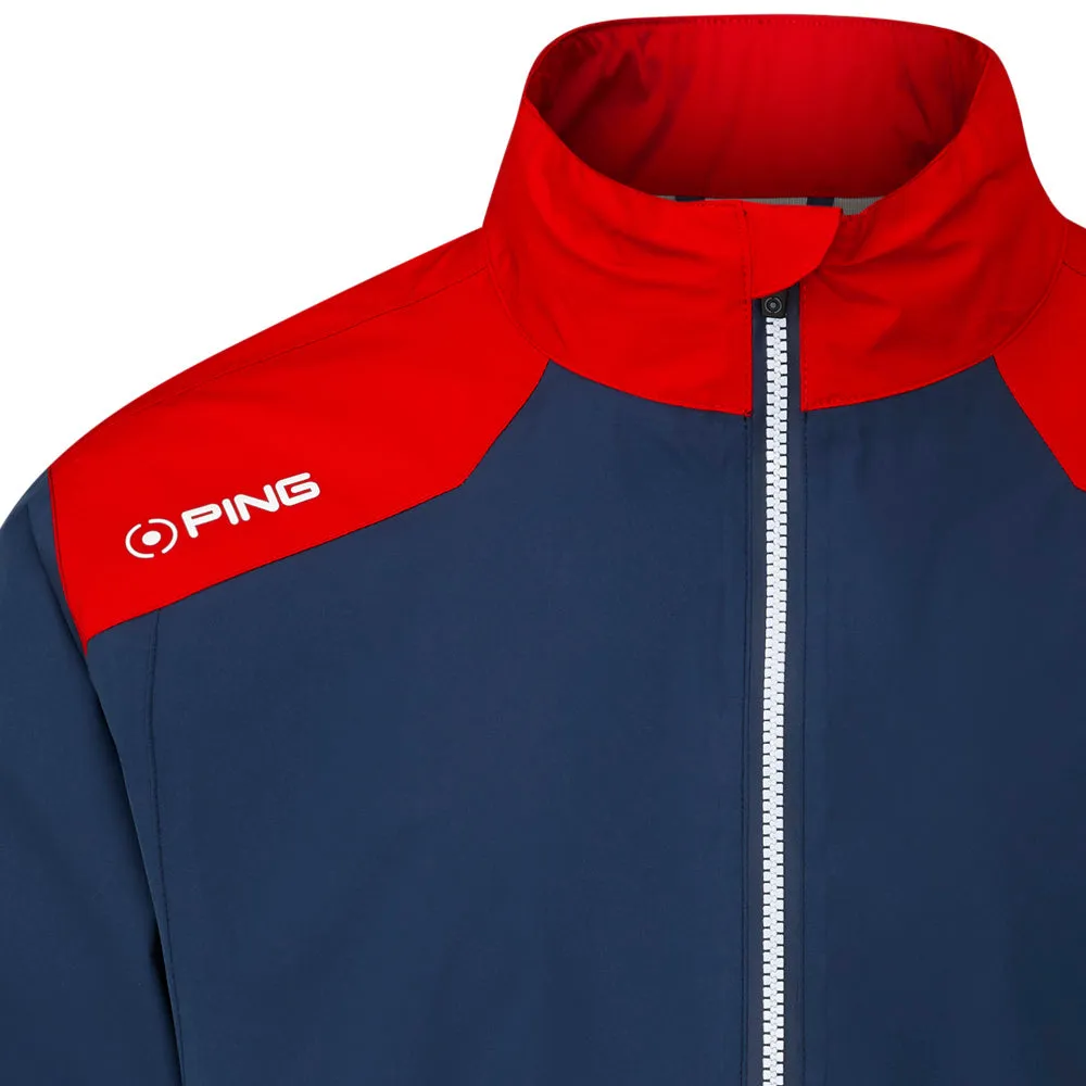 Thanksgiving Day Sale Made to Move Ping Aquadrive Waterproof 1/2 Zip Jacket - Oxford Blue/Classic Red