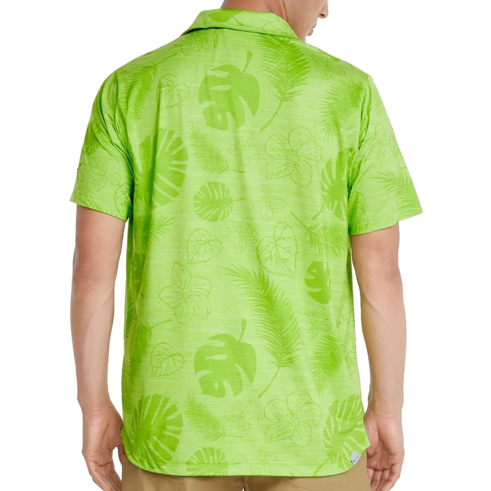 Bring the Heat Puma Cloudspun Leaves N' Flowers Polo Shirt - Greenery Heather