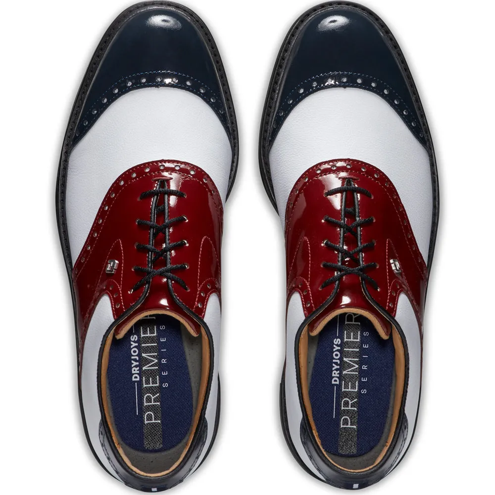 Footjoy Premiere Series Wilcox Spiked Waterproof Shoes - White/Navy/Wine The Fast Lane Choice