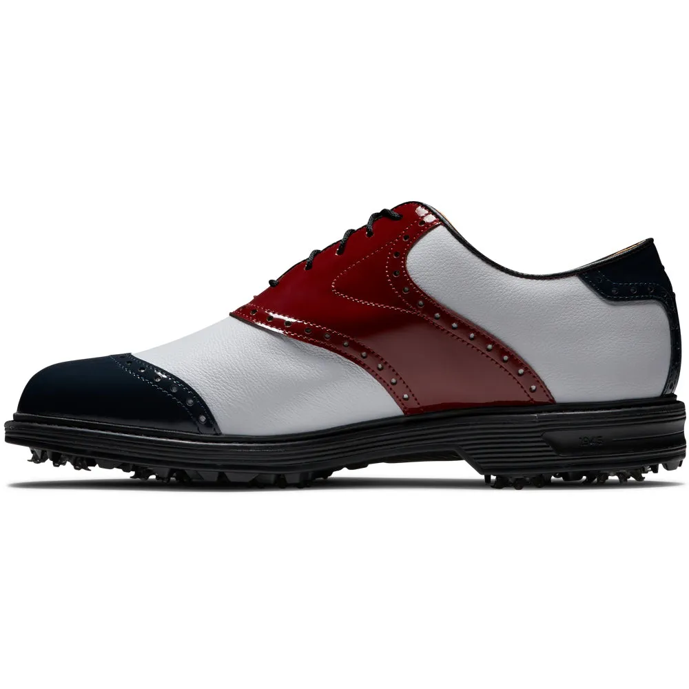 Footjoy Premiere Series Wilcox Spiked Waterproof Shoes - White/Navy/Wine Spring Sale